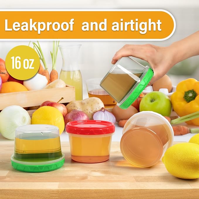 EONJOE 16 oz Plastic Freezer Containers with Lids 2 Cup Food Storage Container BPA Free Stackable Airtight Dishwasher Safe,12 Pack