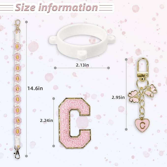 Cute Letter Charm Set Compatible with Owala Water Bottle 24 oz, 32 oz, 40 oz, Owala Kids, Owala Coffee Tumbler, Owala FreeSip – Includes Handle Strap, for Owala Accessories & Stanley Cup Accessories