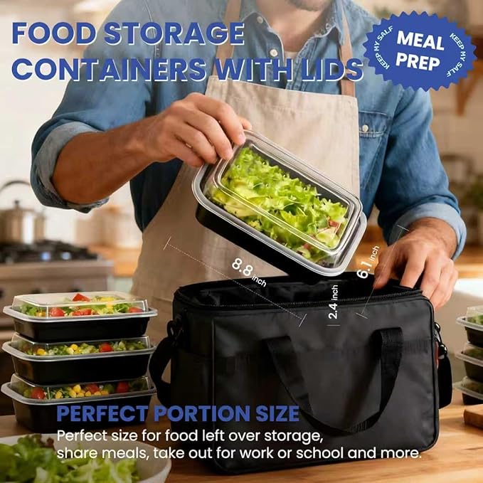 50 Pack 32 oz Meal Prep Containers Reusable BPA Free, Plastic Food Storage Containers with Lids, Leakproof Airtight To-Go Food Containers, Microwave & Freezer Safe