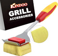 Grill Brush Bristle Free for Outdoor Grill, Steam Grill Cleaning Brush Replaceable BBQ Cleaner Brush Head,Extended Handle, Safe Grill Brush with Scraper for Cast Iron Stainless-Steel Grates,Red