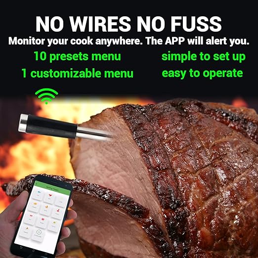 Wireless Meat Thermometer Digital, Long Range Bluetooth 5.2 with App Control, Compatible with iOS & Android, IP68 Waterproof, Fast Charging & Magnetic Smart Food Thermometer for Oven Grill BBQ Smoker