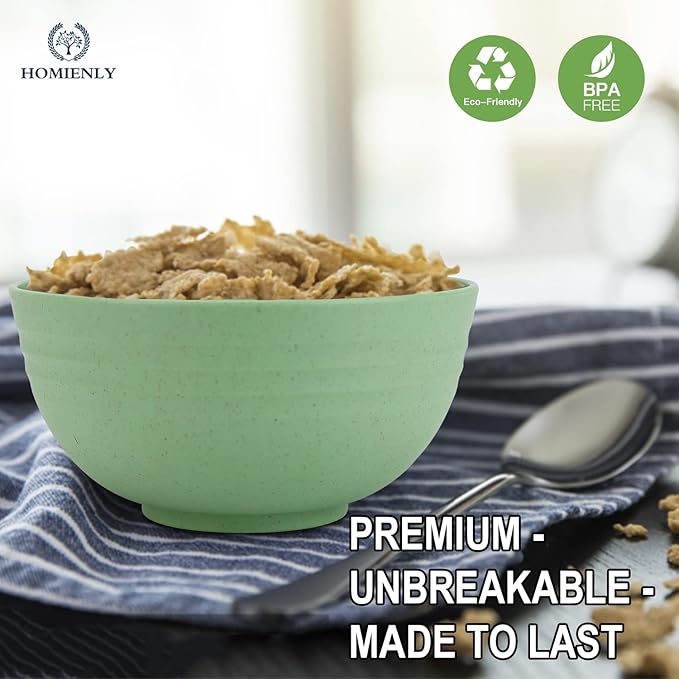Homienly Wheat Straw Bowls, Unbreakable Cereal Bowls Microwave Safe, 8 PCS Lightweight Stackable Snack & Soup Bowls for Kitchen, Camping, Party, Dishwasher Safe Plastic Bowl Alternative (Light, 26oz)