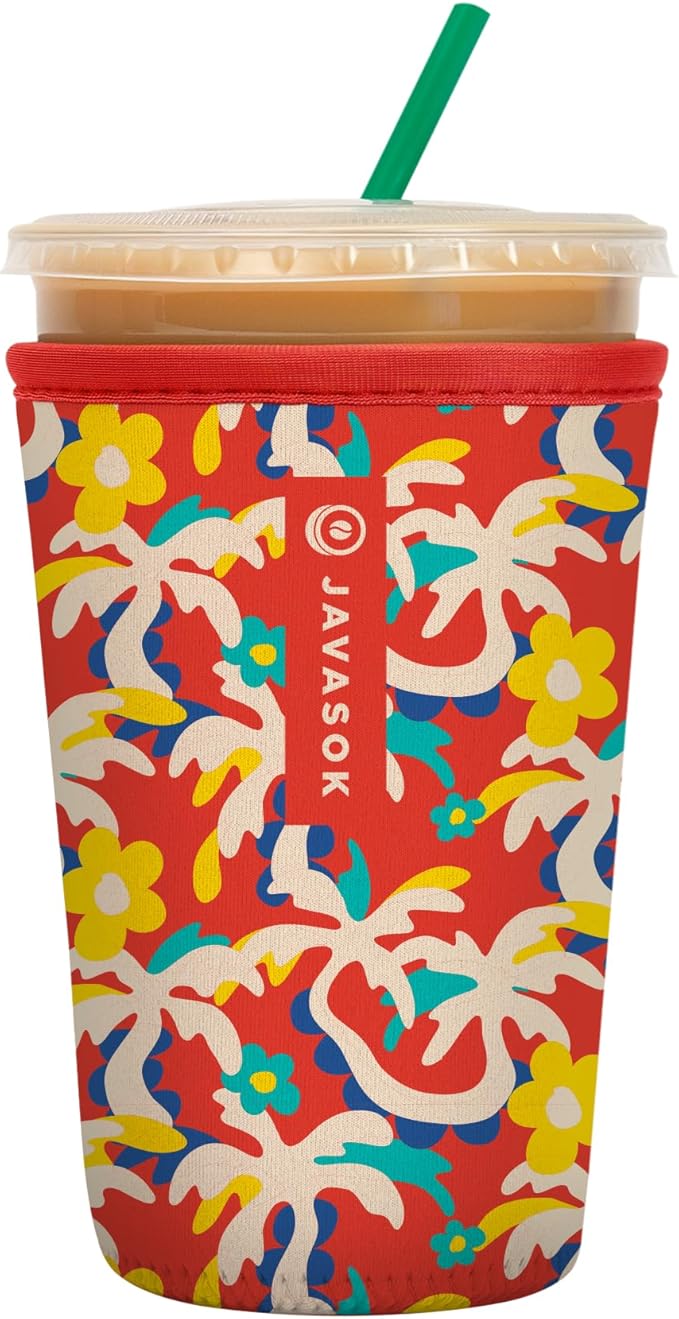 Sok It JavaSok Iced Coffee & Cold Soda Insulated Neoprene Cup Sleeve (Tropical Tangle, Medium: 22-28oz)