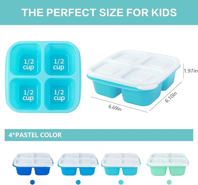 Finorder 4 Pack 4-Compartment Food Containers For Adults, Reusalble Lunchable Containers for Office Picnic, Meal Prep Containers Snack Bento Box