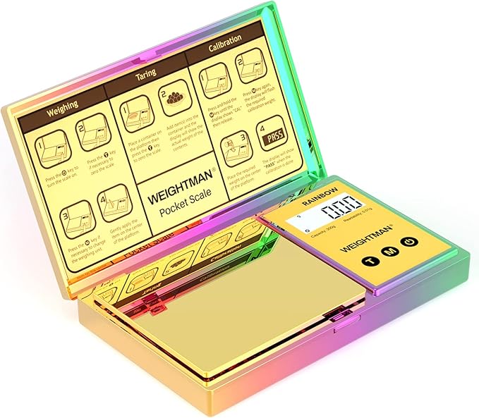 WEIGHTMAN Shiny Digital Gram Scale 200g x 0.01, Chrome Rainbow Mini Scale for Food Ounces and Grams, Iridescent Plating Pocket Scale, Small Jewelry Scale, Travel Scale, Backlit LCD, 6 Units