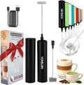 Rechargeable Milk Frother, Electric Coffee Foamer, Handheld Drink Mixer for Latte, Cappuccino, Coffee, Eggs, Hot Chocolate, Protein,Paint Black