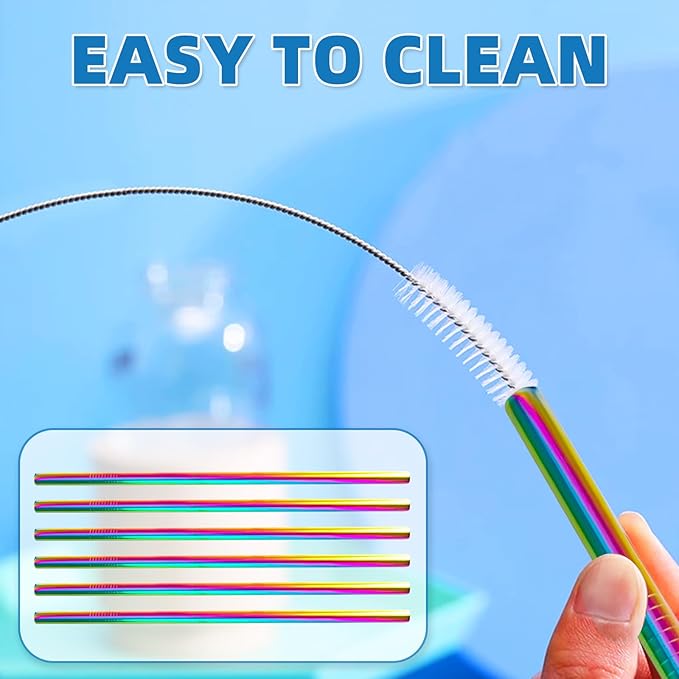 Stainless Steel Straws for Owala Insulated Bottle 40oz Tumbler 6x Metal Replacement Straws 10mm with Cleaning Brush for Owala 40oz (Colorful, 6x Straight 10mm)