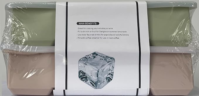 LessMo Ice Cube Tray with Lid - 2 Pack Large Silicone Ice Tray Molds for Freezer, BPA Free, Big Square Ice Cube for Whiskey, Cocktails, Baby Food, Juices