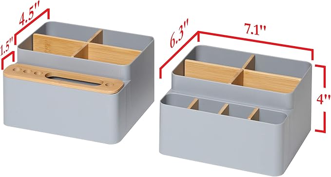 Seville Classics Bamboo Premium Organizer Storage Bins for Kitchen Silverware, Pantry, Closet, Office Desk, Pens, Utensils, Makeup, K Cup, Bamboo/Gray, Desk Caddy