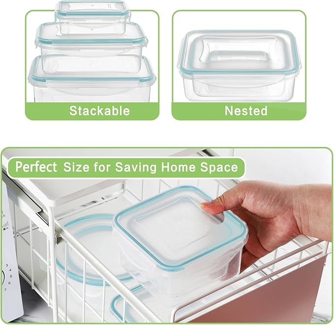 HOMBERKING 40 Pieces Food Storage Containers Set with Snap Lids (20 Lids + 20 Containers), Meal Prep Airtight Plastic Box, BPA-Free Lunch Containers for Kitchen, Pantry, Home, Light Blue