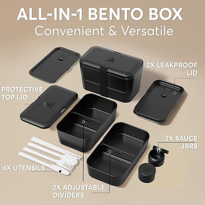 Umami All-in-One Bento Box – Stylish, Spacious & Built for Real Meals – Includes Full Cutlery Set, 2 Sauce Jars, A Nestable Design – Leakproof & Built to Last