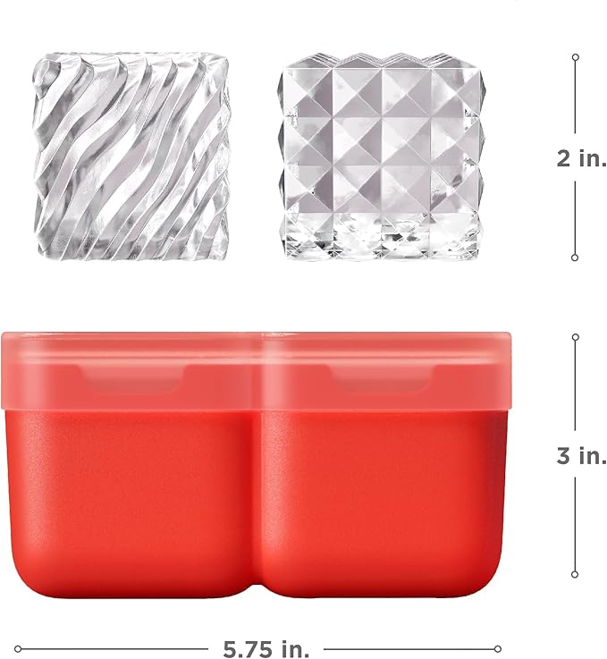 ZOKU Set of 2 Silicone Ice Molds, Luxe, Large Wavy & Faceted Cube Forms for Craft Cocktails, Keeps Drinks Colder Longer with Less Dilution, Easy-Release, BPA-Free