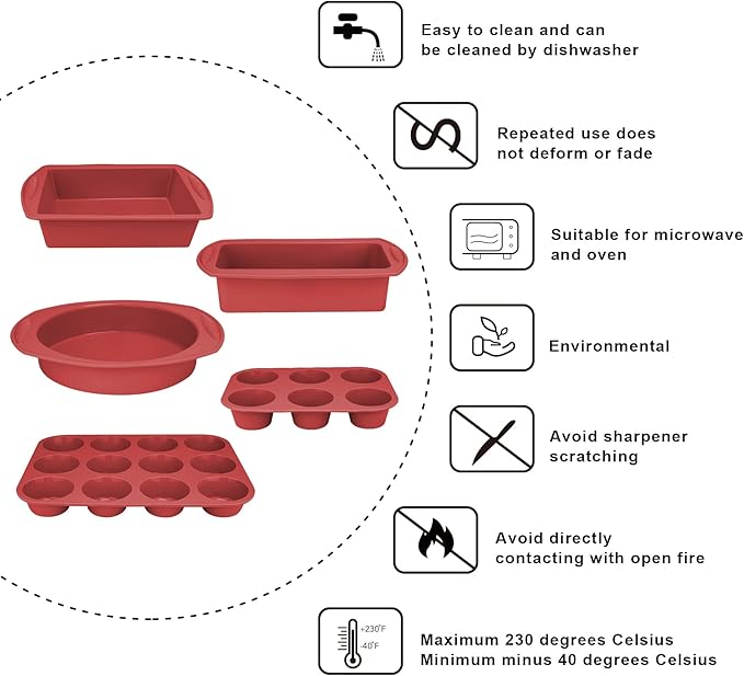 Economical 7in1 Nonstick Silicone Baking Cake Pan Cookie Sheet Molds Tray, Heat Resistant Bakeware Tools for Muffin Loaf Bread Pizza Cupcake