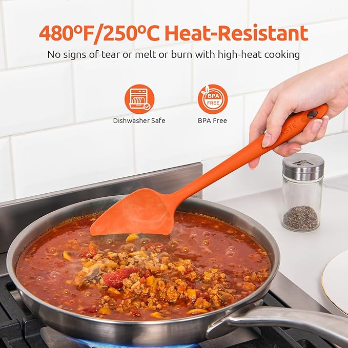 U-Taste Silicone Baking Spatula Set: 480ºF High Heat Resistant, Food Grade Flexible Rubber Kitchen Cooking Mixing Scraper, Food Grade Seamless Utensil for Nonstick Cookware Set of 3 (Orange)