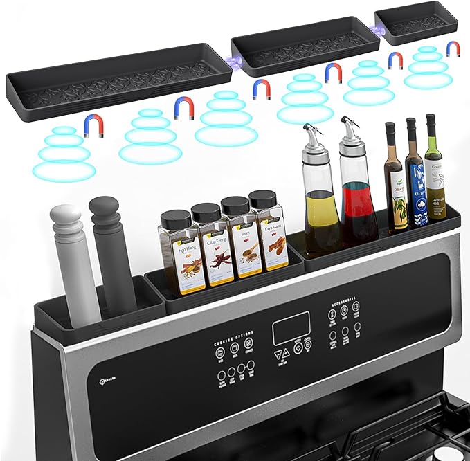 30"/24"/20" Silicone Magnetic Shelf for Stove Top for Kitchen Gadgets, Soft Flexible Strong Magnetic Heat Resistant Over the Stove Top of Shelf Spice Rack Kitchen Organizer for Back of Oven