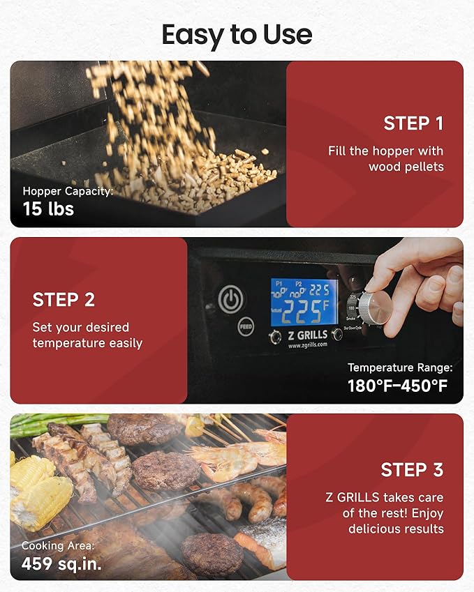 Z GRILLS Wood Pellet Grill & Smoker, PID V2.1 Controller, Meat Probe, 8 in 1 Outdoor BBQ Grill Auto Temperature Control, 459 Sq in Black, 450A