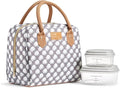 Fit & Fresh Bloomington Adult Insulated Lunch Bag with Carry Handles, Complete Lunch Kit Includes 2 Reusable Food Containers, Grey Dot