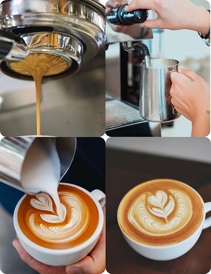 Milk Frothing Pitcher, 20oz Stainless Steel Milk Frother Cup Steaming Pitcher, Cappuccino Espresso Accessories Coffee Bar Barista Tools, Metal Steamer Cup Milk Jug with Latte Art Pen, Matte Steel