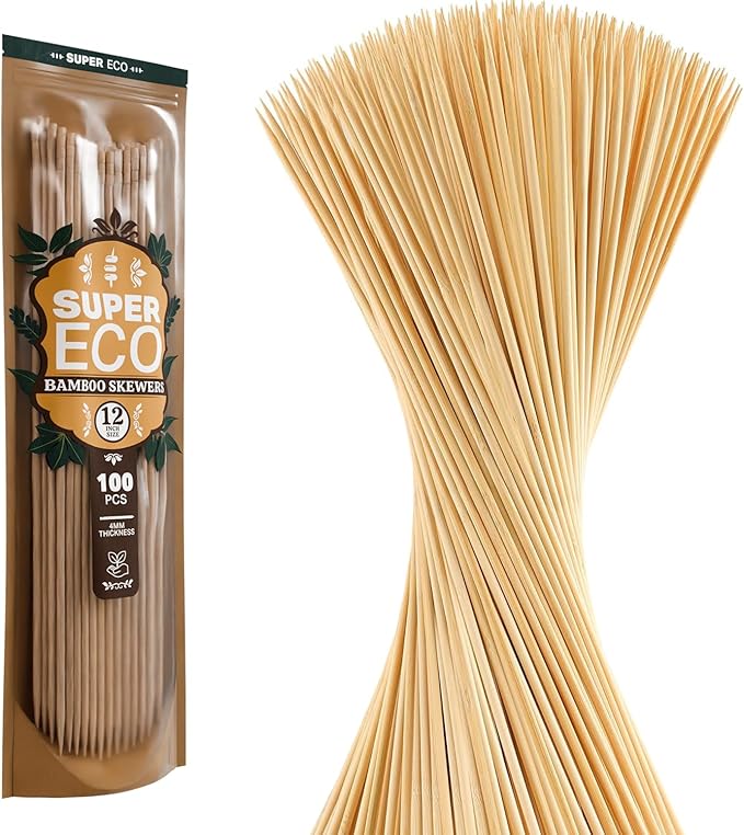 100 Pcs Natural Bamboo Skewers, Wooden Skewers for Appetizers, Fruit, Kebabs, Grilling Barbecue, Mini Burger, Sausage, Cocktail, Long Toothpicks, Food Sticks Natural