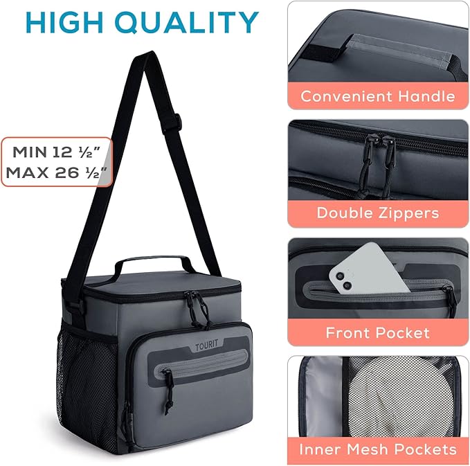 TOURIT Large Lunch Bag 14L Insulated Lunch Box Lunch Cooler for Men Women Work, Black