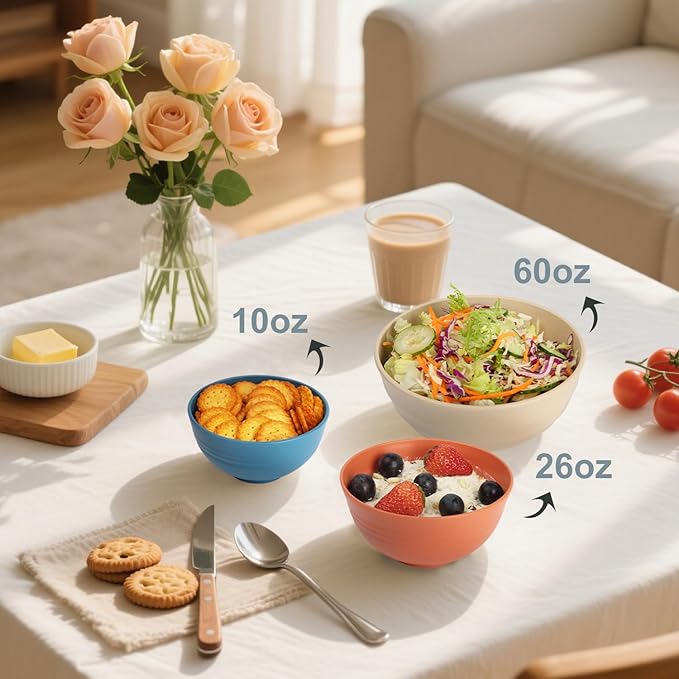 Homienly Wheat Straw Small Bowls, Unbreakable Dessert Bowls 8 PCS, 10 OZ Small Plastic Bowl for Kitchen, Microwave & Dishwasher Safe Mini Bowl for Snack, Ice Cream, Yogurt,Portion Control(Multi)