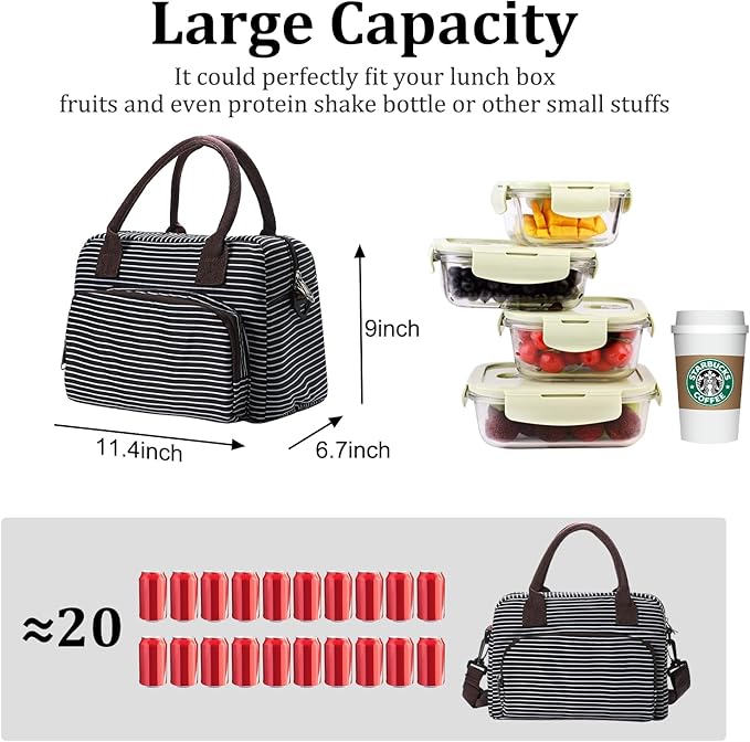 MEXS Lunch Bag for Women Men Insulated Reusable Large Lunch Box Adult Striped Leakproof Portable Cooler Tote Bags for Work Picnic