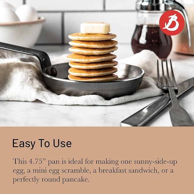 De Buyer MINERAL B Carbon Steel Egg & Pancake Pan - 4.75” Diameter - PFAS, PFOA & PFOS Free - Made in France