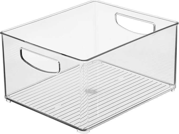InterDesign iDesign Plastic Stackable Pantry Bin - Organizer Bin with Handles for Cabinets or Fridge - Set of 2 - Clear