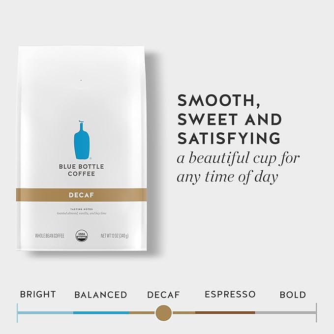 Blue Bottle Whole Bean Organic Coffee, Decaf, Medium Roast, 12 Ounce bag (Pack of 6)