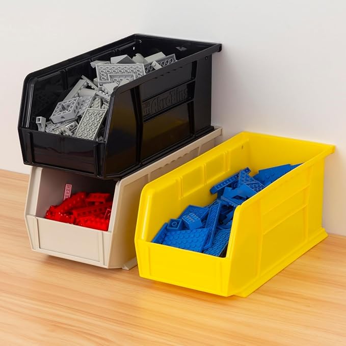 Akro-Mils 30230 AkroBins Plastic Storage Bins, Space-Saving Stackable Bins for Garage, Pantry, Craft Organization, 11-" x 5-" x 5-", Black, 12-Pack