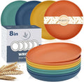 Wrova Wheat Straw Plates - 8 Inch Unbreakable Dinner Plates Set of 8 - Dishwasher & Microwave Safe Plastic Plates Reusable - Lightweight Plate for kitchen,R.V. (Colorful Series)