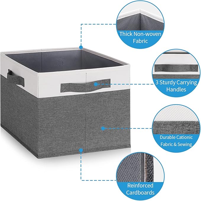 GhvyenntteS 6 Pack Fabric Storage Bins, 15x11x9.6 inch Closet Storage Bins for Shelves with 3 Handles, Foldable Storage Baskets for Shelves, Sturdy Closet Organizers and Storage