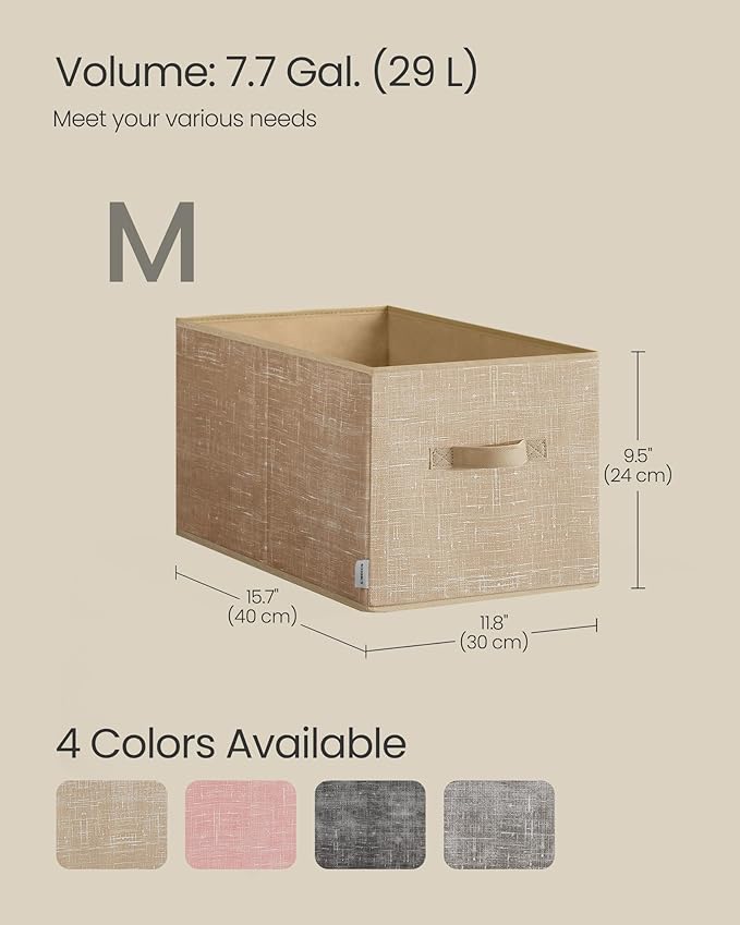 SONGMICS Storage Cubes, 15.7 x 11.8 x 9.5 Inches Non-Woven Fabric Bins with Double Handles, Set of 3, Closet Organizers for Shelves, Foldable, for Clothes, Sand Beige UROB440K01