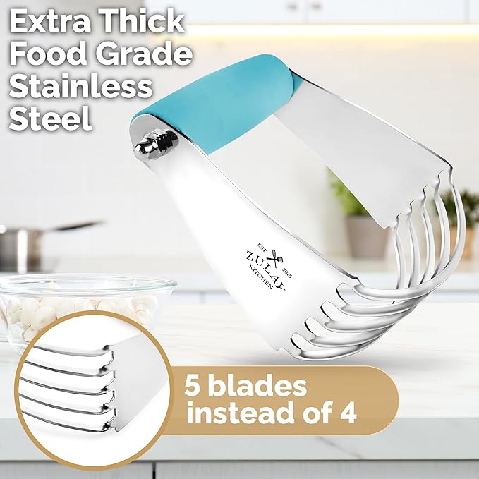 Zulay Kitchen Dough Blender Top Professional - Stainless Steel Pastry Cutter, Heavy Duty Dough Cutter With Blades, Pastry Blender And Butter Cutter - Pastry Cutter For Baking (Blue)