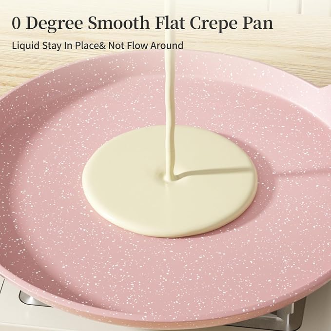 Innerwell Nonstick Crepe Pan, Granite Coating Flat Skillet Dosa Tawa Tortilla Pan, 10 inch Pink Pancake Griddle Roti Pan With Stay-Cool Handle, Induction Compatible, PFOA Free