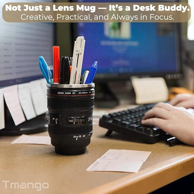Camera Lens Coffee Mug with Slider Lid – Realistic DSLR Thermos Cup, Novelty Gift for Photographers, Coffee Lovers, Men & Women