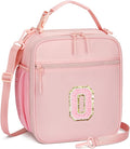 Initial Insulated Lunch Bag for Girls Kids, Back to School Gift, Reusable Leak-proof Lunch Box with Adjustable Strap for School Daycare Travel Picnic (Pink,O)