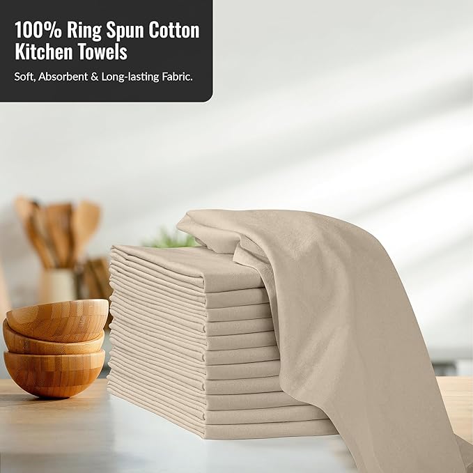 ROYALE LINENS Flour Sack Towels – 24 Pack 33x38 Inch Natural Kitchen Dish Towels – 100% Cotton Tea Towels for Bread Proofing, Cheese Straining, Baking, Cleaning, Drying, Embroidery, Multipurpose Use