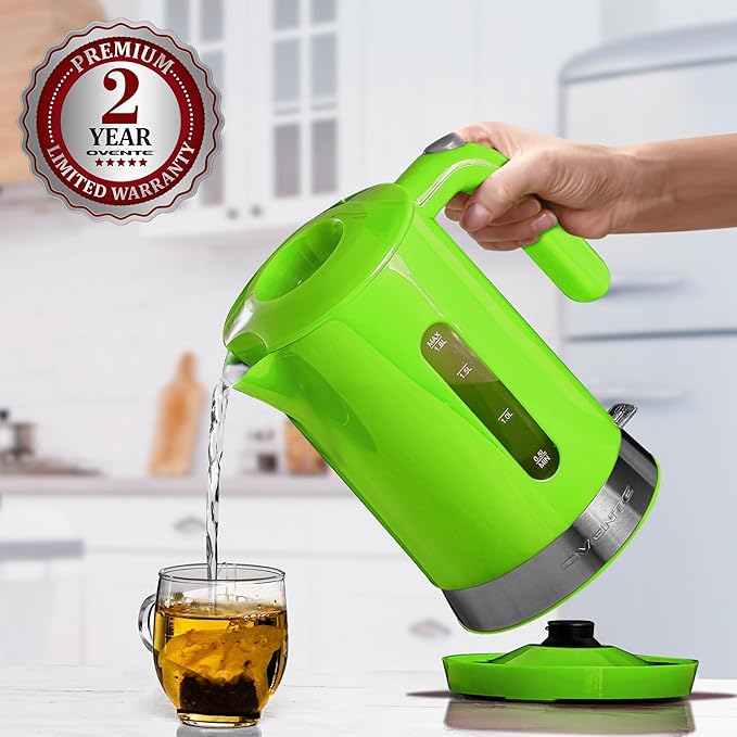 OVENTE 1.8L Electric Kettle, 1500W Fast Boiling Heater for Coffee or Tea, BPA Free, Easy to Fill Lid, Water Level Window, Auto Shut-Off, Boil-Dry Protection and Removable Filter, Green KP413G