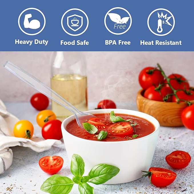SACATR 1000 Count Clear Plastic Spoons Bulk - Plastic Silverware Spoons Heavy Duty, Premium Disposable Spoons, BPA-Free, Heat Resistant, Suitable for Parties, Events, and Everyday Use