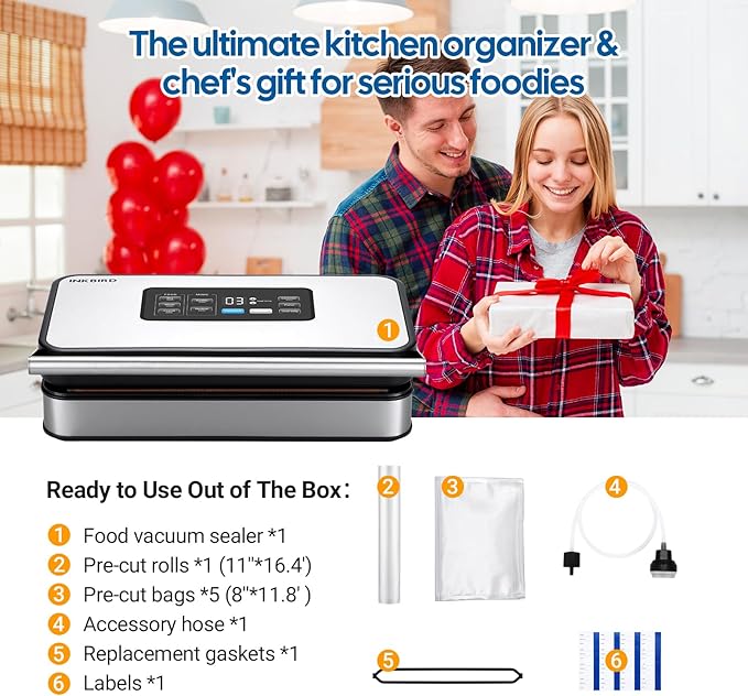 INKBIRD Vacuum Sealer Machine with 160W Double Pump, Full Automoatic Pro Vacuum Sealer for Food Preservation with Liquid/Moist/Dry Food, Food Sealer with Removable Drip Tray, Roll Storage and Cutter