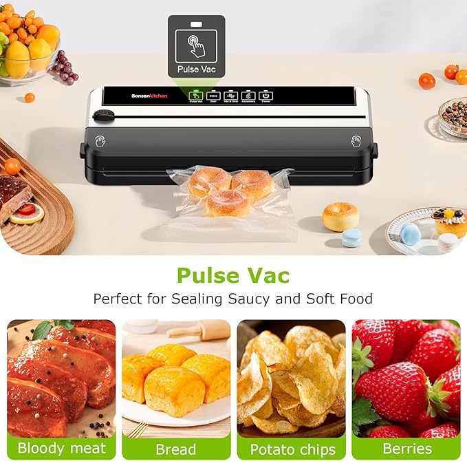 Bonsenkitchen Vacuum Sealer for Food, Multi-functional & Compact Vacuum Sealer Machine with the Latest Airtight Technology | Bag Cutter | ETL Listed | (Silver-Black)