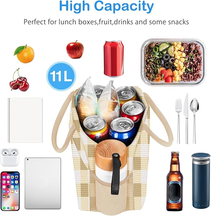 DALINDA Corduroy Lunch Bag Lunch Box for Women Men,Cute Insulated Lunch Bags,Water-Resistant Cute Cooler Lunch Tote Bag, Large Capacity for Work Travel Picnic