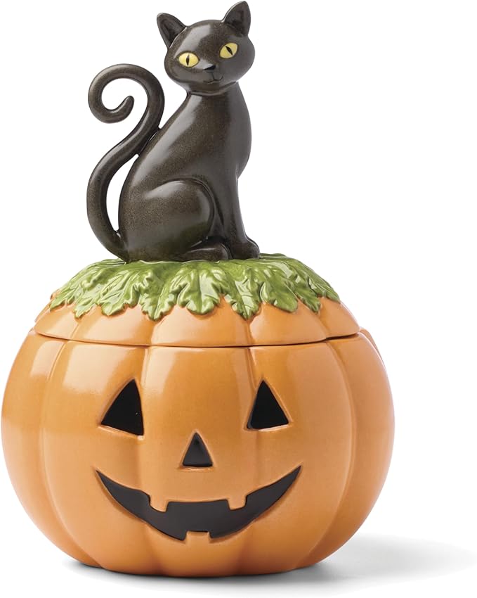 Lenox Haunted Halloween Covered Candy Jar, Porcelain Jar with Lid, 26oz Storage, Black Cat on Pumpkin, Jar for Sweets, Pumpkin Decor, Halloween Kitchen Decor, Halloween Cookie Jar, 5x7.25 inches