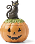 Lenox Haunted Halloween Covered Candy Jar, Porcelain Jar with Lid, 26oz Storage, Black Cat on Pumpkin, Jar for Sweets, Pumpkin Decor, Halloween Kitchen Decor, Halloween Cookie Jar, 5x7.25 inches