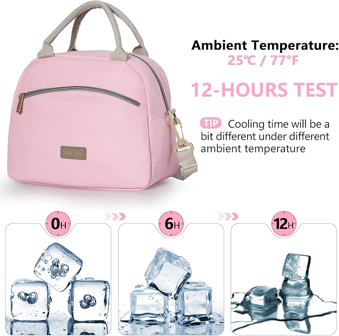 Lunch Bag Women Insulated Lunch Bag For Waterproof Lunch Cooler Bag Insulated Lunch Box For Women Portable Reusable Lunch Bag Two-Tone,With Adjustable Straps Can Be Used For Work,Pink and Grey