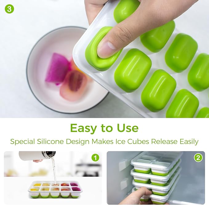 DOQAUS Ice Cube Trays 4 Pack, 40 pcs Silicone Ice Cubes Tray Maker with Spill-Resistant Removable Lid, Easy Release & Pop out, LFGB and BPA Free, Stackable Flexible, for Soup, Food, Cocktail, Coffee