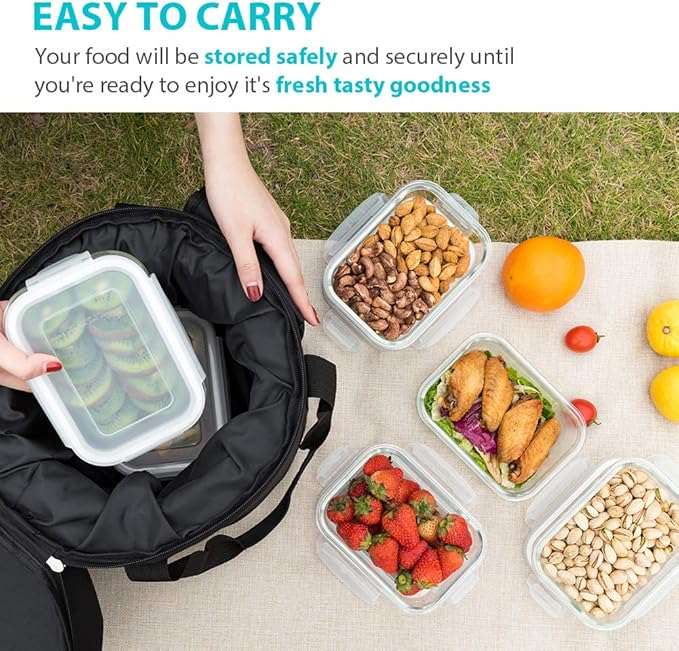 Bayco 6 Pack Glass Meal Prep Containers with Lids, Airtight Glass Lunch Bento Boxes, BPA-Free & Leak Proof (6 Lids & 6 Containers)