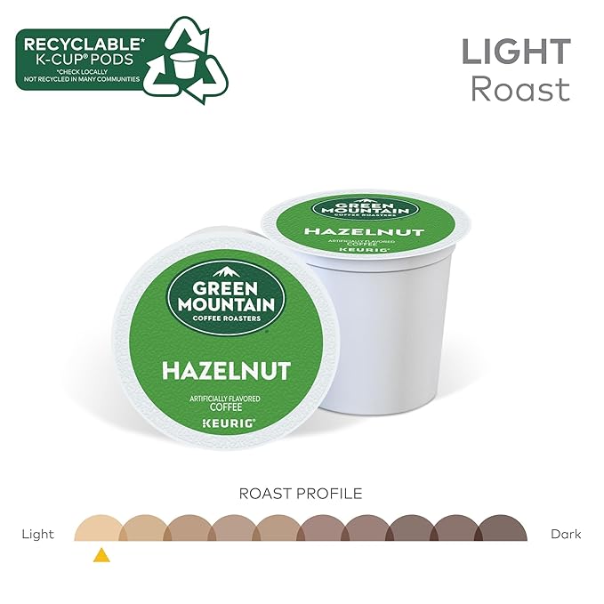 Green Mountain Coffee Roasters Hazelnut Keurig Single-Serve K-Cup pods, Light Roast Coffee, 72 Count