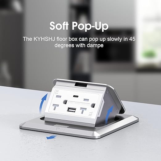 KYHSHJ USB Pop Up Floor Socket Kit with 2 * 20A Receptacle，4.8A 1 USB-A Ports &1 USB-C Port，Corrosive Resistant Hardware,Silver